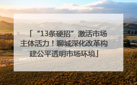 “13条硬招”激活市场主体活力！聊城深化改革构建公平透明市场环境