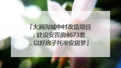 大涧沟城中村改造项目：建设安置房4673套，以好房子托举安居梦